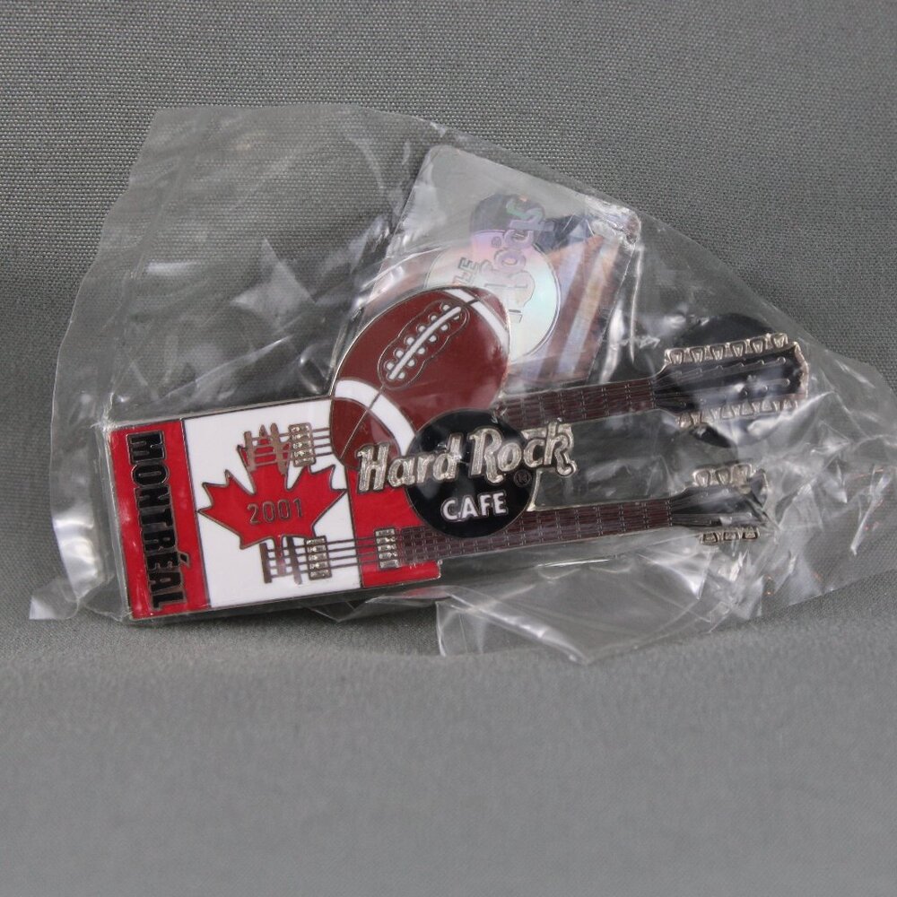 2001 Grey Cup Pin - Maple Leaf Double Guitar Hard Rock Cafe - Inlaid Pin